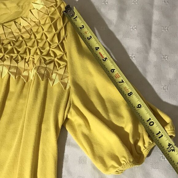 Peter Nygard Top Womens M Argyle Blouse Pullover Yellow Stretch 3/4 SLV Bohemian - Picture 5 of 7